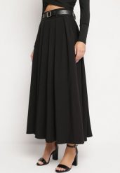 Czarna Spódnica o Rozkloszowanym Plisowanym Fasonie z Paskiem z Klamrą Aferna. Czarne spódnice Born2be, m, bez wzorów, eleganckie, maxi, plisowane. Za 189.99 zł.
