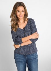 Bluzka bawełniana z czystej bawełny organicznej. Niebieskie bluzki bonprix, bez wzorów, z bawełny, bez kołnierzyka, bez ramiączek. Za 62.99 zł.