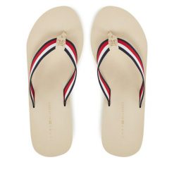 Japonki Tommy Hilfiger. Brązowe klapki TOMMY HILFIGER, bez wzorów, bez obcasa. Za 139.99 zł.