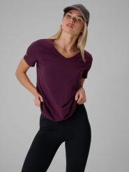 4F T-shirt regular gładki damski - fioletowy S. Fioletowe t-shirty 4f, s, bez wzorów, z bawełny, bez kołnierzyka, bez ramiączek. Za 59.99 zł.