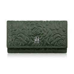 Ciemnozielony portfel damski skórzany w kwiaty duży poziomy Paolo Peruzzi AL-14-GB. Zielone portfele PAOLO PERUZZI, bez wzorów, ze skóry. Za 89.00 zł.