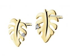 Kolczyki z żółtego złota z diamentami - monstera - 0,008 ct - próba 585. Żółte kolczyki Apart, z diamentem, złote. Za 1,090.00 zł.