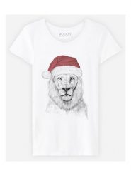 WOOOP Koszulka "Santa Lion" w kolorze białym rozmiar: L. Białe bluzki Wooop, l, bez wzorów, z bawełny, bez kołnierzyka, bez ramiączek. Za 56.99 zł.