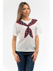 Moschino Koszulka w kolorze białym rozmiar: 40. Białe bluzki MOSCHINO, bez wzorów, z bawełny, bez kołnierzyka, bez ramiączek. Za 179.22 zł.