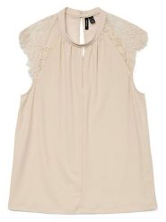 Vero Moda Bluzka w kolorze beżowym rozmiar: XL. Brązowe bluzki Vero Moda, xl, bez wzorów, z koronki, bez kołnierzyka, bez ramiączek. Za 57.20 zł.