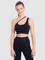 4F Biustonosz treningowy z asymetrycznym ramiączkiem - czarny M/L. Czarne bielizna sportowa 4f, l, bez wzorów, z dzianiny. W wyprzedaży za 69.99 zł.