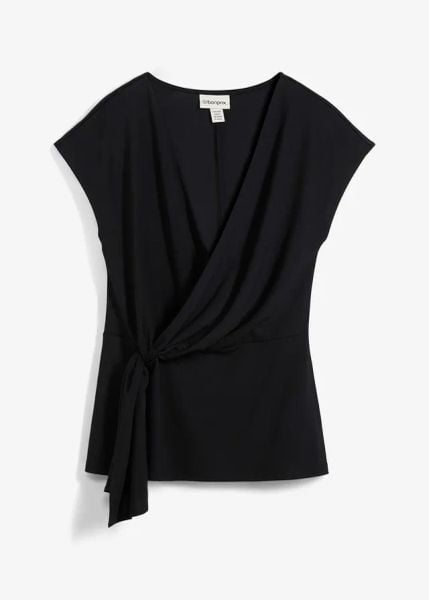 Top z dzianiny punto di roma. Czarne topy bonprix, bez wzorów, z dzianiny, bez kołnierzyka, bez ramiączek. Za 79.99 zł.