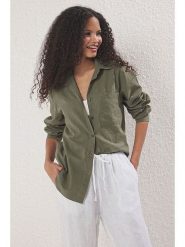 Trendyol Koszula w kolorze khaki rozmiar: 42. Brązowe koszule Trendyol, bez wzorów, z bawełny, bez kołnierzyka, bez ramiączek. Za 94.95 zł.