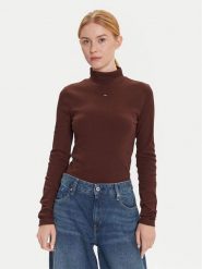 Tommy Jeans Bluzka Essential DW0DW19830 Brązowy Slim Fit. Brązowe bluzki Tommy Jeans, m, bez wzorów, z bawełny, bez kołnierzyka, bez ramiączek. Za 199.99 zł.