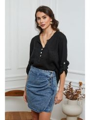 Joséfine Lniana bluzka w kolorze czarnym rozmiar: XL. Czarne bluzki Joséfine, xl, bez wzorów, ze lnu, bez kołnierzyka, bez ramiączek. Za 150.37 zł.