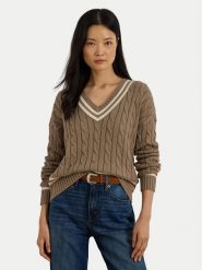 LAUREN RALPH LAUREN Sweter 200979662002 Brązowy Relaxed Fit. Brązowe swetry Lauren Ralph Lauren, s, bez wzorów, z bawełny, bez ramiączek. Za 839.99 zł.