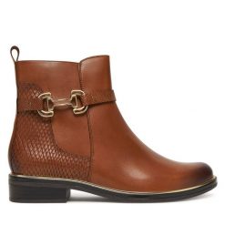 Botki Caprice. Brązowe botki Caprice, bez wzorów, bez obcasa, na płaskiej podeszwie, bez zapięcia. Za 589.99 zł.