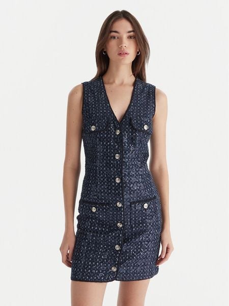 Guess Sukienka codzienna W5BK41 D0771 Granatowy Regular Fit. Niebieskie sukienki Guess, na co dzień, xxl, z aplikacjami, z bawełny, bez kołnierzyka, bez ramiączek, proste. Za 369.99 zł.