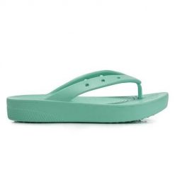 Japonki damskie Crocs Classic Platform. Niebieskie klapki Crocs, bez wzorów, z materiału, bez obcasa. Za 247.00 zł.