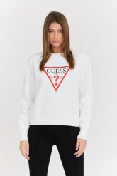 GUESS Biała damska bluza z dużym logo Original Fleece, Rozmiar XL. Białe bluzy sportowe Guess, s, z aplikacjami, z bawełny, bez kaptura. W wyprzedaży za 149.99 zł.