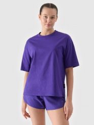4F T-shirt oversize gładki damski - fioletowy M. Fioletowe t-shirty 4f, m, bez wzorów, z bawełny, bez kołnierzyka, bez ramiączek. W wyprzedaży za 29.99 zł.