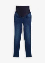 Jeansy ciążowe z ocieplającą spodnią stroną, slim fit. Niebieskie jeansy bonprix, bez wzorów. Za 189.99 zł.