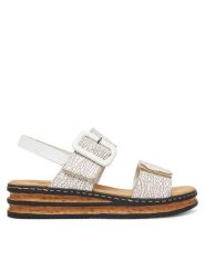 Rieker Sandały 62950-80 Biały. Białe sandały Rieker, bez wzorów, ze skóry, bez obcasa, na koturnie, bez zapięcia. Za 259.99 zł.