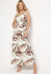Jasnozielona Sukienka na Ramiączkach z Kopertowym Dekoltem i Motywem Florystycznym Obilena. Zielone sukienki Born2be, na co dzień, l, bez wzorów, eleganckie, bez kołnierzyka, bez ramiączek, maxi, kopertowe. Za 69.99 zł.
