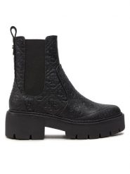 Guess Sztyblety Shuze FLTSHU FAL10 Czarny. Czarne botki Guess, z aplikacjami, ze skóry, bez obcasa, na płaskiej podeszwie, bez zapięcia. Za 629.99 zł.