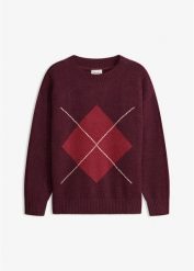 Sweter oversize. Czerwone swetry bonprix, bez wzorów, bez ramiączek. Za 134.99 zł.