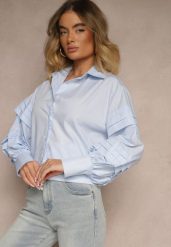 Jasnoniebieska Koszula z Bawełną i Szerokimi Rękawami Edioniela. Niebieskie koszule Renee, m, bez wzorów, z bawełny, eleganckie, bez kołnierzyka, bez ramiączek. Za 69.99 zł.