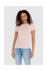 GUESS Różowy t-shirt damski slim fit z małym logo. Czerwone t-shirty Guess, s, z aplikacjami, z bawełny, bez kołnierzyka, bez ramiączek. W wyprzedaży za 89.99 zł.