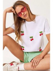 Bianco Lucci Koszulka w kolorze białym rozmiar: M. Białe bluzki Bianco Lucci, m, z aplikacjami, z bawełny, bez kołnierzyka, bez ramiączek. Za 100.99 zł.
