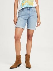 Cross Jeans Szorty dżinsowe w kolorze błękitnym rozmiar: W32. Niebieskie szorty Cross Jeans, z aplikacjami, z bawełny, klasyczne, z podwyższonym stanem. Za 140.86 zł.