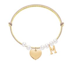 Bransoletka z sercem, perłami i literką M. Brązowe bransoletki Lilou, pozłacane. Za 283.00 zł.
