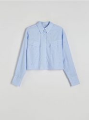 Krótka koszula z aplikacjami ze strasu - jasnoniebieski. Niebieskie koszule Reserved, l, z aplikacjami, z bawełny, bez kołnierzyka, bez ramiączek. W wyprzedaży za 89.99 zł.