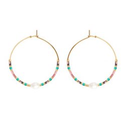 Kolczyki koła ze złotymi japońskimi koralikami Miyuki. Żółte kolczyki Lilou, z perłą, ze stali. Za 169.00 zł.