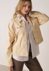 Jasnożółta Bawełniana Kurtka Jeansowa Perimea. Żółte kurtki Born2be, l, bez wzorów, z bawełny, bez kaptura. Za 149.99 zł.