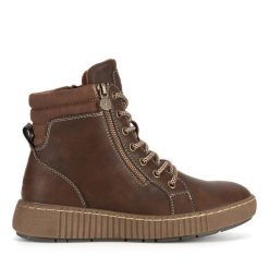 Botki Go Soft. Brązowe botki GO SOFT, bez wzorów, bez obcasa, na płaskiej podeszwie, bez zapięcia. Za 199.99 zł.