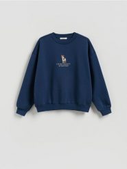 Bluza z ozdobnym haftem - granatowy. Niebieskie bluzy Reserved, l, bez wzorów, z bawełny, bez kaptura. Za 99.99 zł.