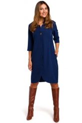 Granatowa Elegancka Sukienka Żakietowa z Pagonami. Brązowe sukienki MOE, l, bez wzorów, z elastanu, eleganckie, bez kołnierzyka, bez ramiączek. Za 293.90 zł.
