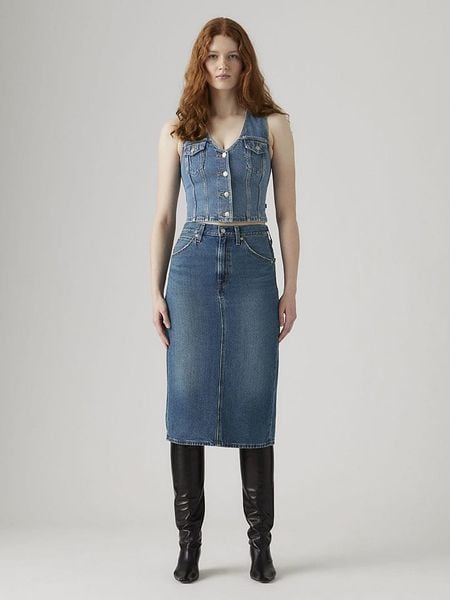 Levi's Spódnica dżinsowa w kolorze niebieskim rozmiar: W30. Niebieskie spódnice Levi's®, na co dzień, s, z aplikacjami, z bawełny, klasyczne, midi, proste. Za 159.95 zł.