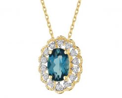 Naszyjnik z żółtego złota z diamentami i topazem London Blue - próba 585. Niebieskie naszyjniki Apart, z diamentem, złote. Za 3,259.00 zł.