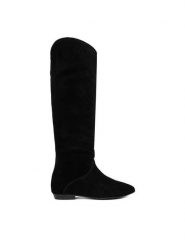 Badura Kozaki EO-CELIA-60504-25 Czarny. Czarne kozaki Badura, ze skóry, bez obcasa, na płaskiej podeszwie, bez zapięcia. Za 579.99 zł.