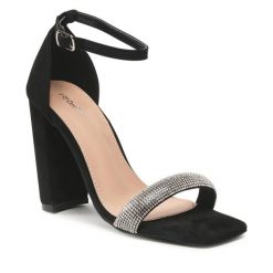 Sandały DeeZee. Czarne sandały DeeZee, bez wzorów, bez obcasa, na słupku, bez zapięcia. Za 139.99 zł.