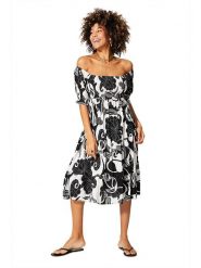 Aller Simplement Sukienka w kolorze czarno-białym rozmiar: 34/36. Białe sukienki Aller Simplement, bez wzorów, z wiskozy, klasyczne, bez kołnierzyka, bez ramiączek, midi. Za 86.99 zł.