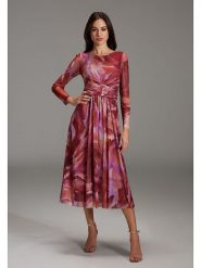 SWING Sukienka w kolorze jasnoróżowo-czerwonym rozmiar: 46. Czerwone sukienki Swing, bez wzorów, z tiulu, bez kołnierzyka, bez ramiączek, midi, kopertowe. Za 239.99 zł.