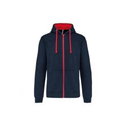 Bluza z kapturem z kontrastowym zamkiem błyskawicznym Kariban. Czerwone bluzy KARIBAN, s, bez wzorów, z bawełny, z kapturem. Za 180.50 zł.
