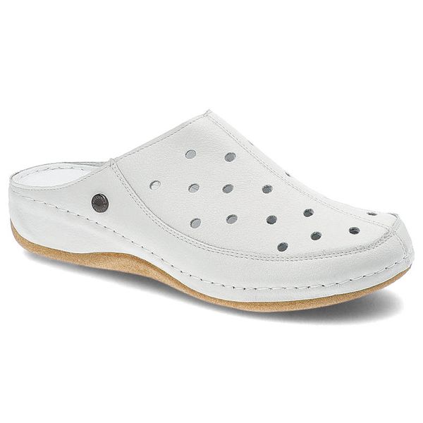 Białe Klapki Pollonus Wygodne Skórzane Buty Damskie. Białe klapki Pollonus, bez wzorów, ze skóry, bez obcasa. Za 199.00 zł.