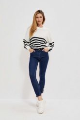 Jeansy skinny z guzikami granatowe. Niebieskie jeansy MOODO, s, bez wzorów. W wyprzedaży za 52.49 zł.