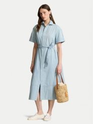 Polo Ralph Lauren Sukienka koszulowa 211935155001 Błękitny Regular Fit. Niebieskie sukienki Polo Ralph Lauren, bez wzorów, z bawełny, bez kołnierzyka, bez ramiączek, koszulowe. Za 579.99 zł.