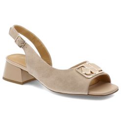 Sandały damskie S.Barski, cholewka ze skóry naturalnej z odkrytymi palcami na stabilnym obcasie z regulowanym paskiem i geometryczną ozdobą, beżowe,. Brązowe sandały S.BARSKI, z aplikacjami, ze skóry, z otwartym noskiem, bez obcasa, na obcasie, bez zapięcia. Za 369.00 zł.