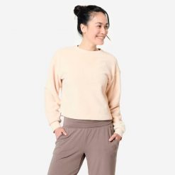 Bluza Do Jogi I Medytacji Polarowa Kokon Beżowa. Brązowe bluzy KIMJALY, na zimę, m, bez wzorów, z elastanu, bez kaptura. W wyprzedaży za 89.99 zł.