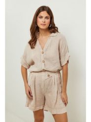 Lin Passion Lniana bluzka w kolorze beżowym rozmiar: 38/40. Brązowe bluzki Lin Passion, bez wzorów, ze lnu, klasyczne, bez kołnierzyka, bez ramiączek. Za 121.99 zł.