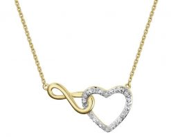 Naszyjnik z żółtego złota z diamentami - serce, nieskończoność - 0,02 ct - próba 375. Żółte naszyjniki Apart, z diamentem, złote. Za 1,659.00 zł.